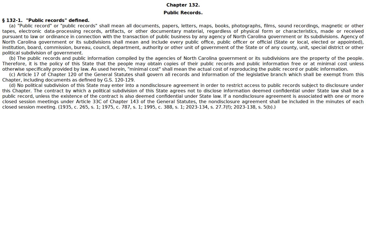Person County civil docket North Carolina public-records statute