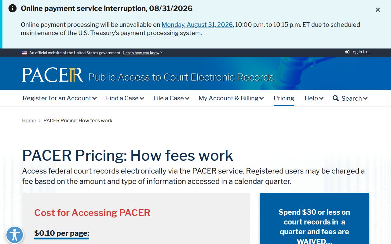 Person County court records federal PACER pricing distinction