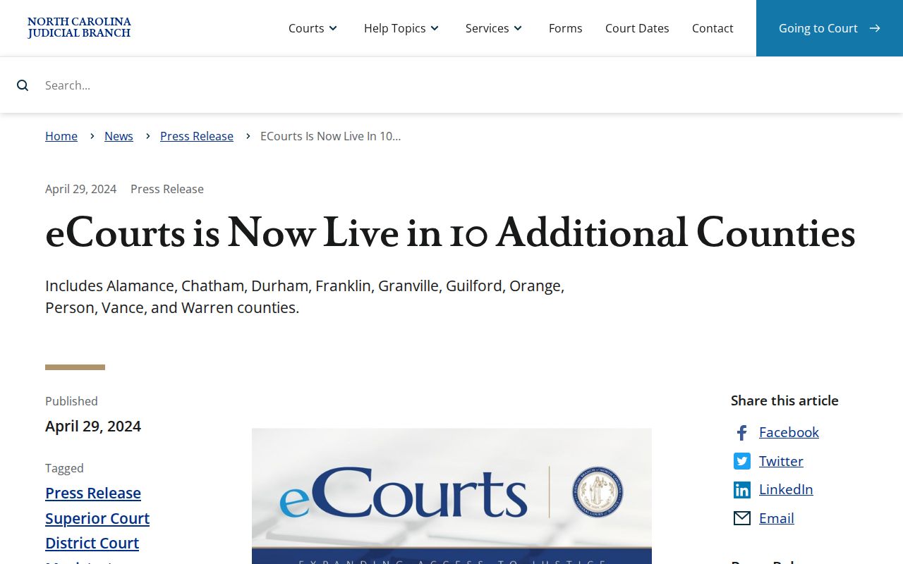 Person County court docket eCourts go-live announcement