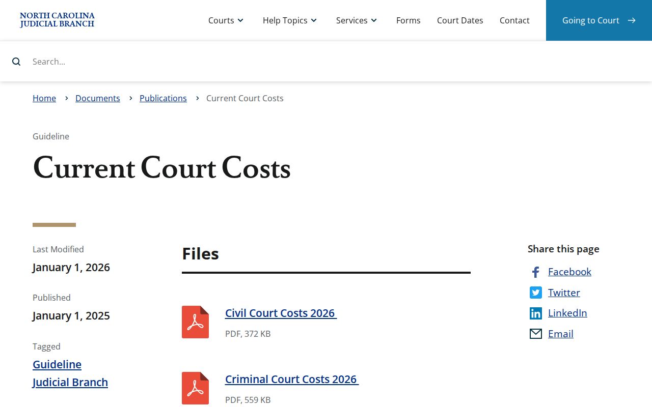 Person County traffic court records current North Carolina court costs