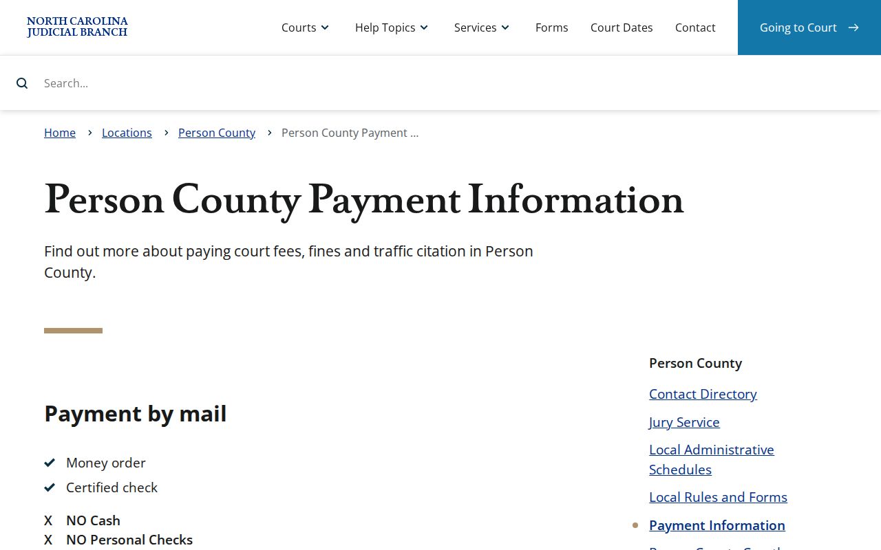 Person County traffic court records payment information